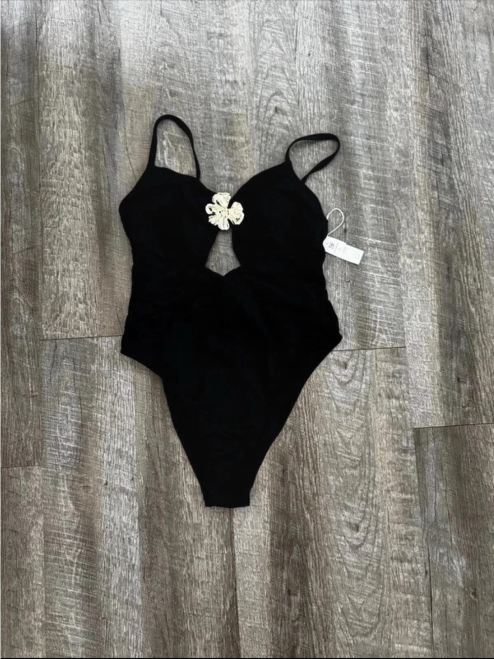 Black women’s One-Piece Swimsuit with Decorative Center Accent